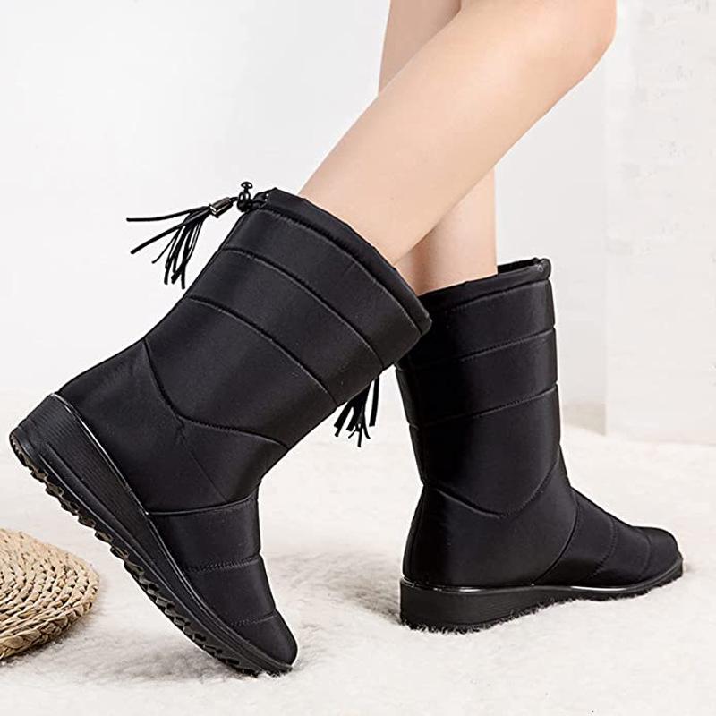 Women's Winter Fur One Padded Waterproof Fabric Cozy Side Zipper Warm Anti-cold Lightweight Hiking Waterproof Anti-slip Tall Snow Boots Martin Boots