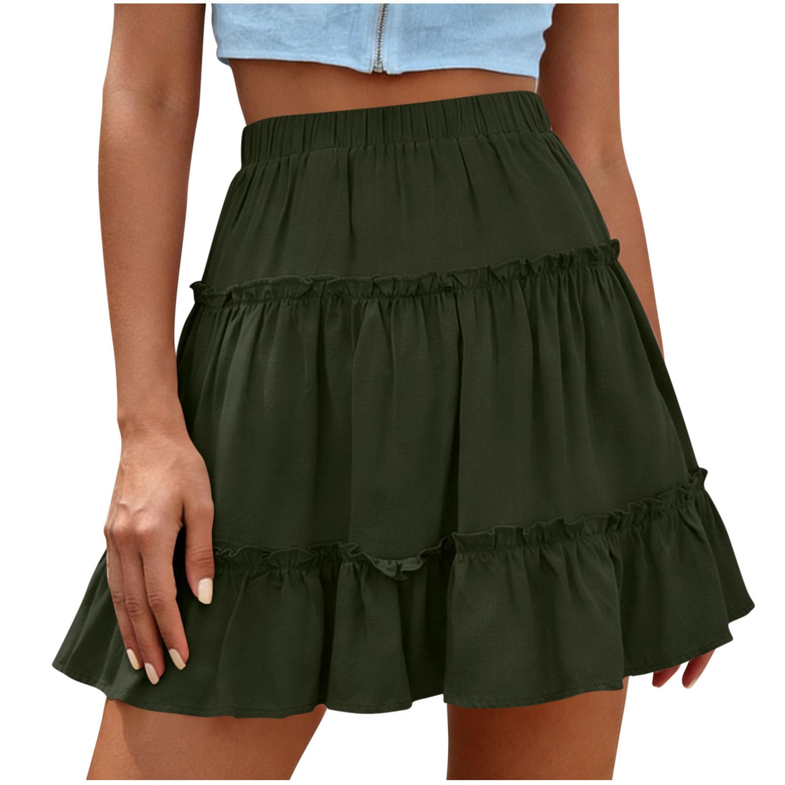 Women s Summer High-Waisted Slimming And Tummy-Concealing Sweet Ruffled Skirt M