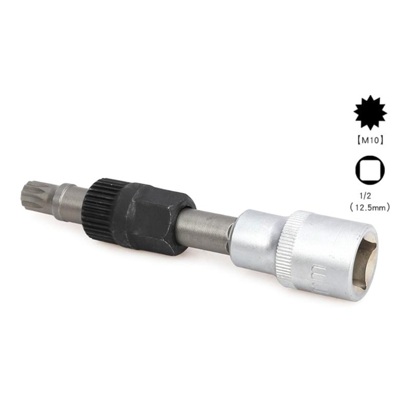 M10 Alternator Pulley Socket Drill Bit with 33 Teeth Tool Alternator Pulley Center Bolt Remover Socket Wrench Tool