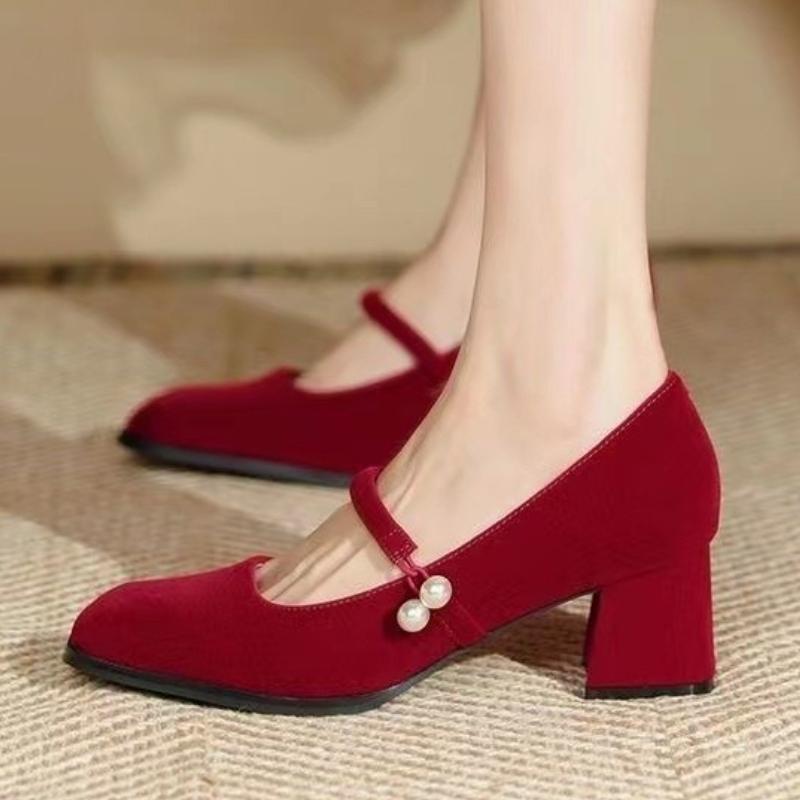 Fashion Elegant Women's High Heels Mary Jane Shoes Bead Heeled Sandals 2025 Trend Summer Fad New Chunky Pumps Party Dress Mujer Zapatos