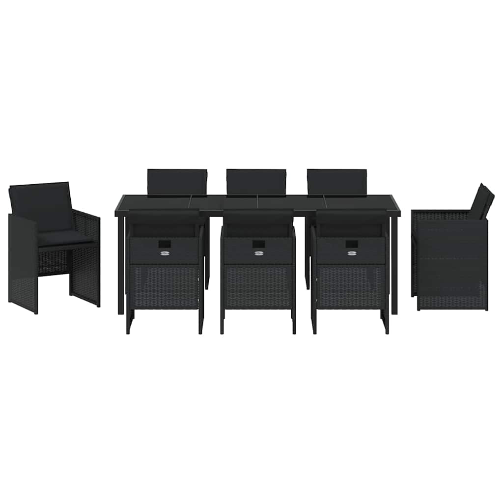 Outdoor Dining Set with Cushions 9 pcs Black Poly Rattan
