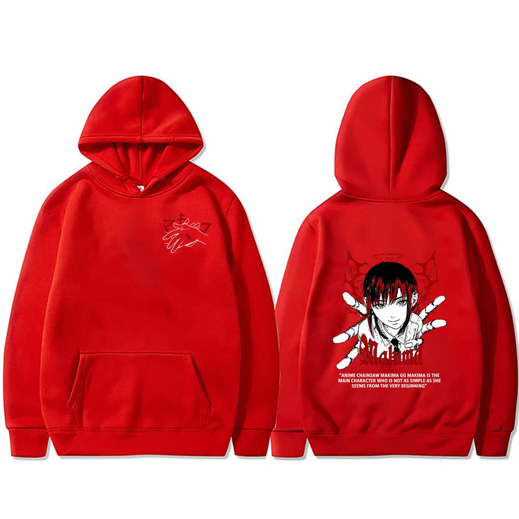 Anime Chainsaw Man Huvtröja Vintage Tecknad Makima Grafisk Huvtröja Herr Dam Överdimensionerade Huvtröjor