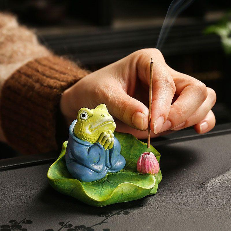 Zen Frog Lotus Leaf Incense Plug Incense Tray,Living Room Tea Tray Aromatherapy Stove,Channel Agarwood Sandalwood Seat Ornament