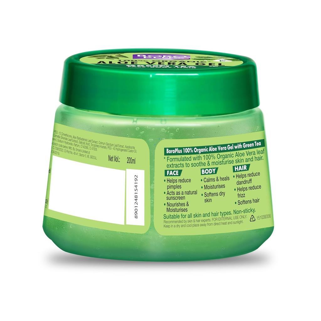 Boroplus Aloe Vera Gel With Green Tea Vitamin E For Skin And Hair Hydration Nourishment Moisturising Protection 200 Ml Pack