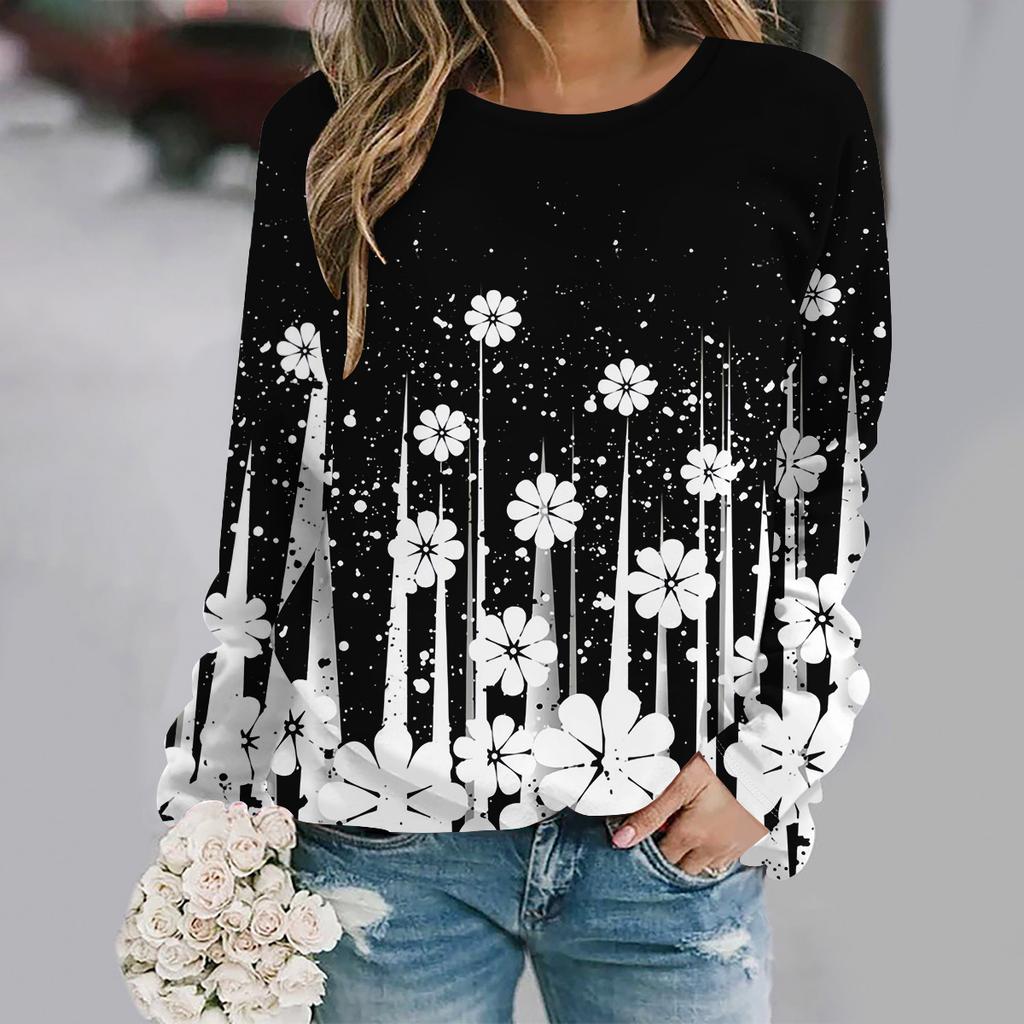 Autumn and Winter New Fashion Round Neck Long Sleeve Printed Elegant Casual Loose Hoodie
