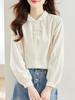Women's Apricot Embroidered Long-Sleeve Cotton Shirt
