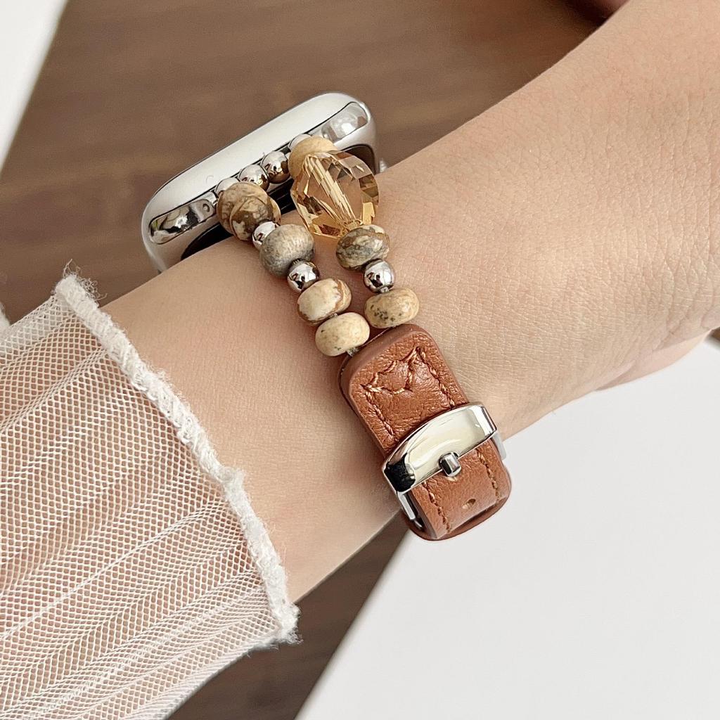 Crystal Beaded Leather Strap for Apple Watch (Series 2-10)