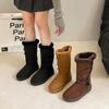 Fashion 2024 Winter Women's Fashionable Side Buckle Design Thick-soled Warm Mid-calf Boots Large Size Flat-soled Comfortable Snow Boots