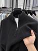 Men's Retro Jacquard Half-Zip Knit Sweater - Casual Solid Color Warm Base Layer