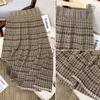Autumn High Waist Big Swing Knitted Wool Skirts For Women Plaid Office Lady Skirt