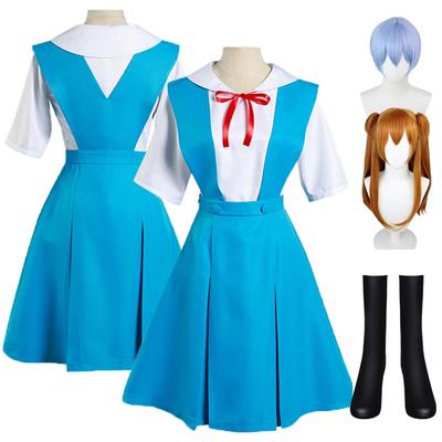 Anime EVA przebranie na karnawał Asuka Langley Sori Tokio Ayanami-Rei odzież niebieska sukienka peruka pomarańczowy Halloween mundurek szkolny dla kobiet lato