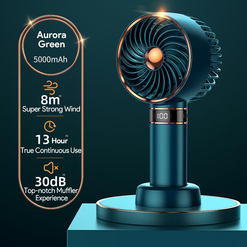 5000mAh Air Conditioner Fan Handheld Mini Fan USB Hand Hold Small Pocket Fan with Data Disply Table Stand Home Portable Fan