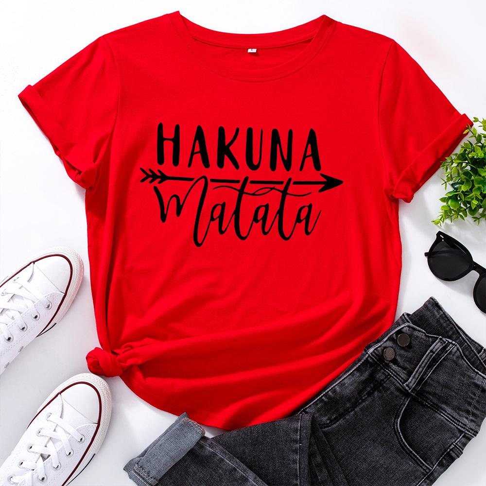 

HAKUNA Pattern Cotton T-Shirt Short Sleeve Round Neck Women 2d Print Tops S