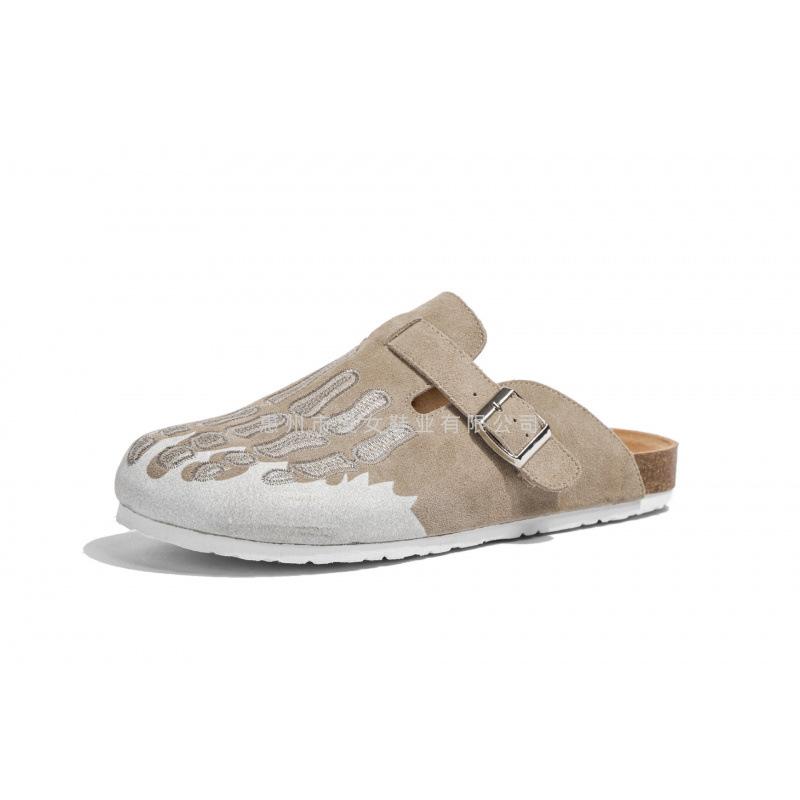 

Вся кожаная обувь, мужские и женские тапочки с закрытым носком большого размера, на одной педали, с внутренней высотой, полутапочки, 3D трехмерные кости 47