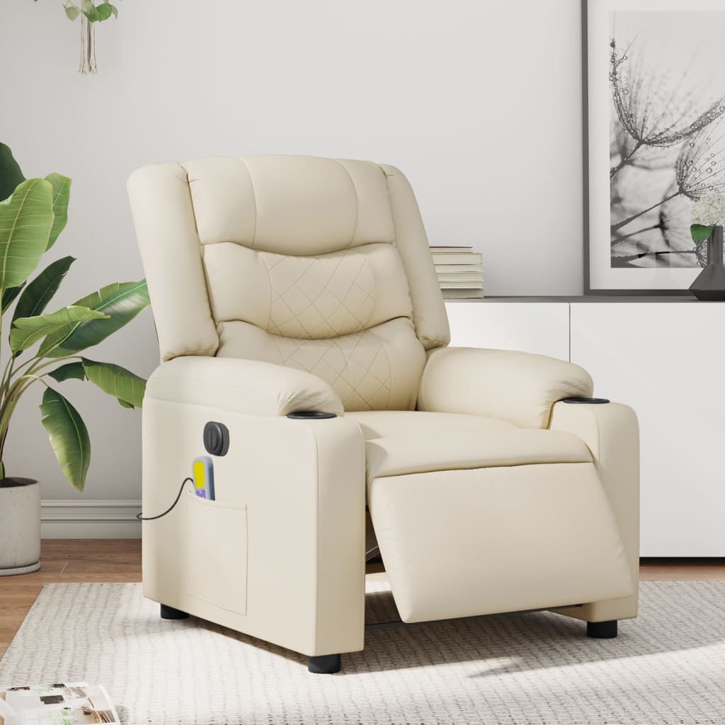 Electric Massage Chair Cream Faux Leather