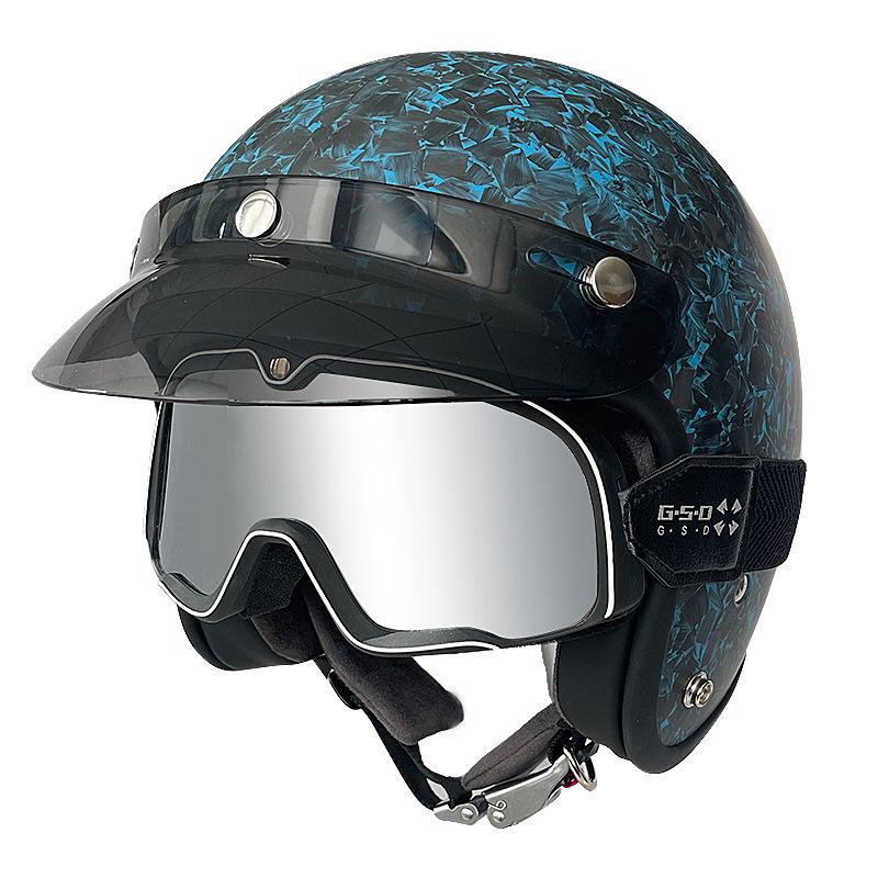3C Certified Retro Harley Carbon Fiber Motorcycle Helmet, Unisex All-Season Winter Half Helmet