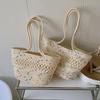 New Summer High-capacity French Grass Woven Bag Seaside Vacation Beach Single Shoulder Bag Hollowed Out Cotton Thread Woven Bag