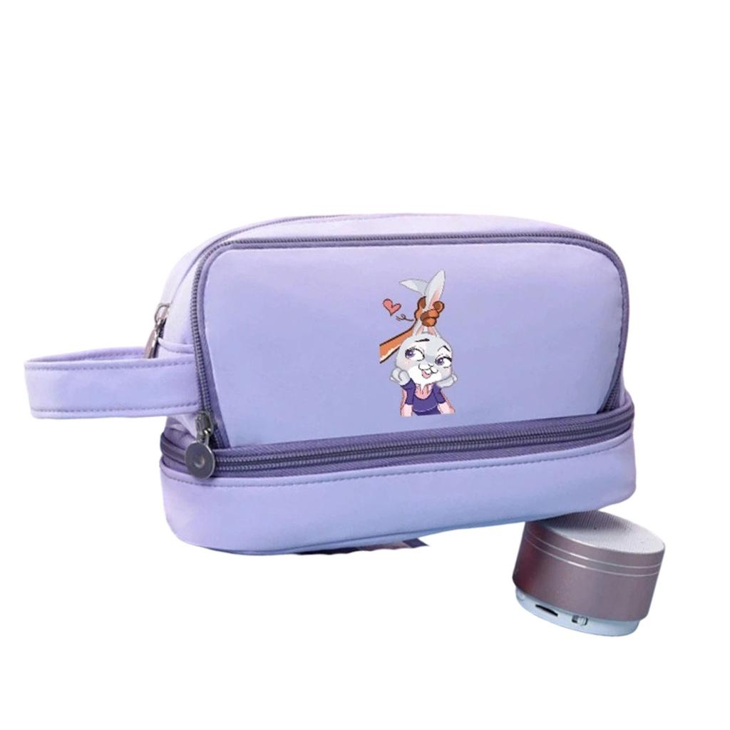 Cartoon Print Three-Layer Large Capacity Pencil Case, Student Stationery Storage Bag