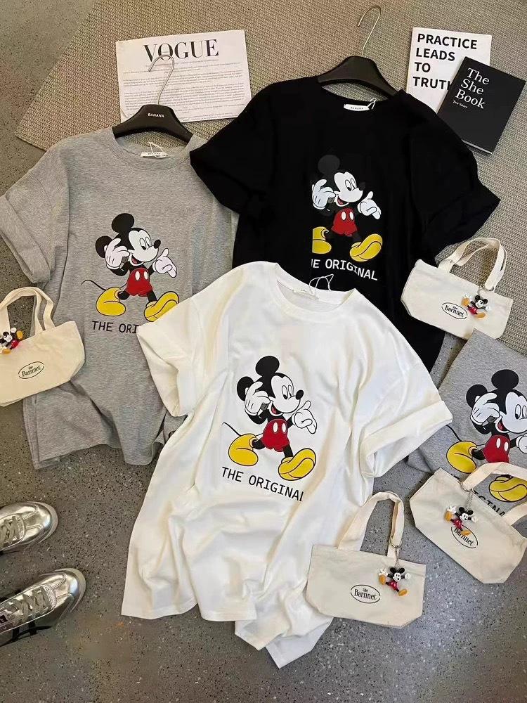 Women's Plus Size Casual Summer Loose Mickey Print Cotton T-Shirt