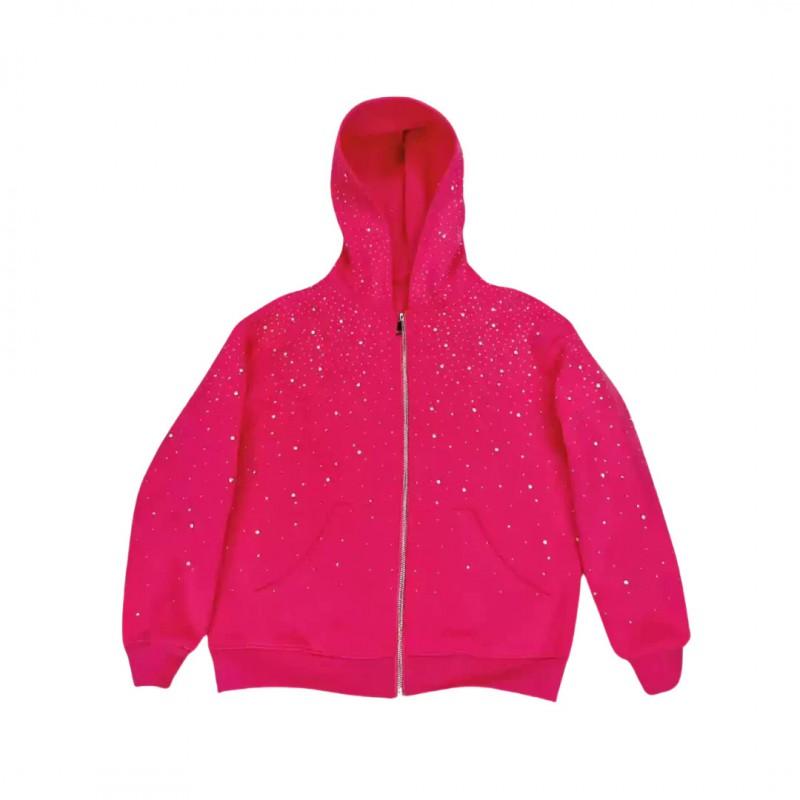 Studded Starry Sky Hooded Zip-Up Sweatshirt Unisex Streetwear Oversized Long Sleeve Pullover