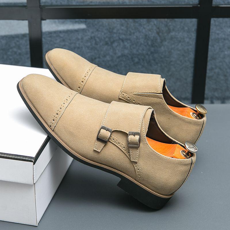

Men s Casual British Monk Strap Suede Shoes - Formal Square Toe Retro Apricot Size 40