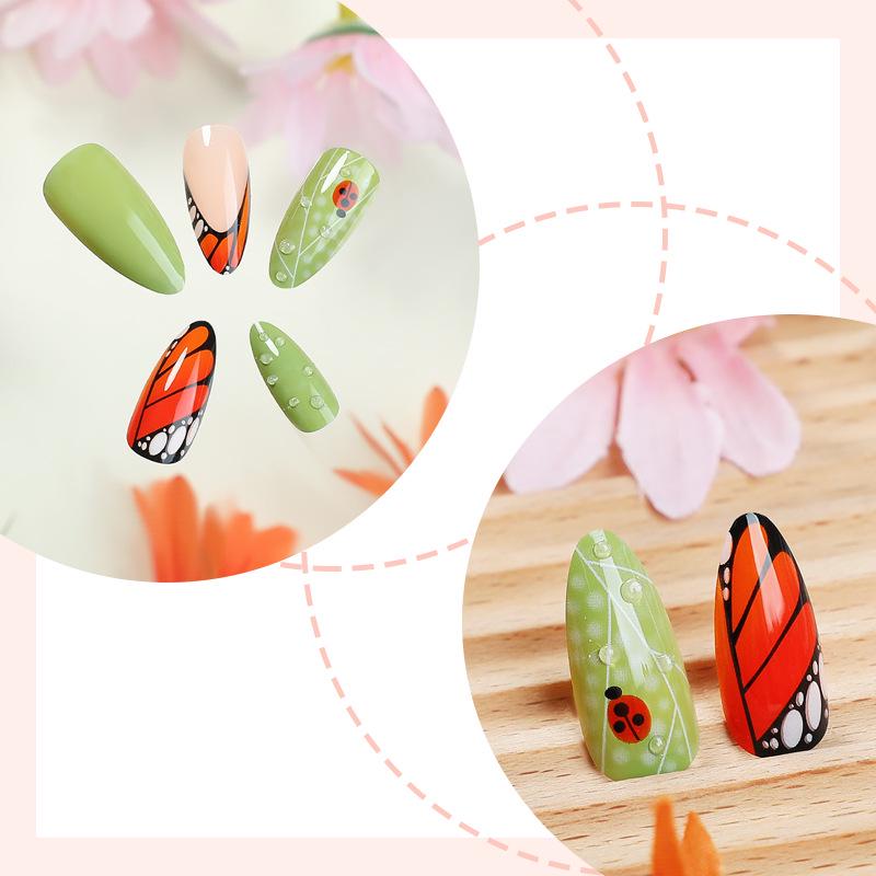 Butterfly Wing Almond Press-On Nails: 24-Piece Autumn Set