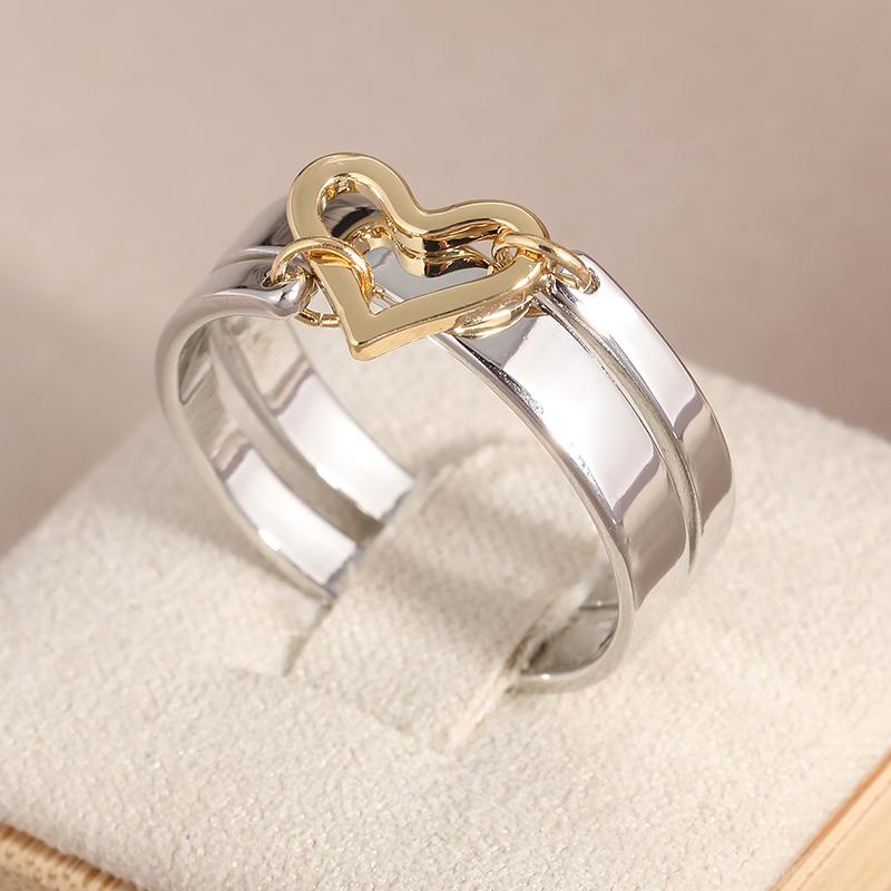 Creative  double layer design heart-shaped hollow ring perfect  temperament jewelry accessory for women's