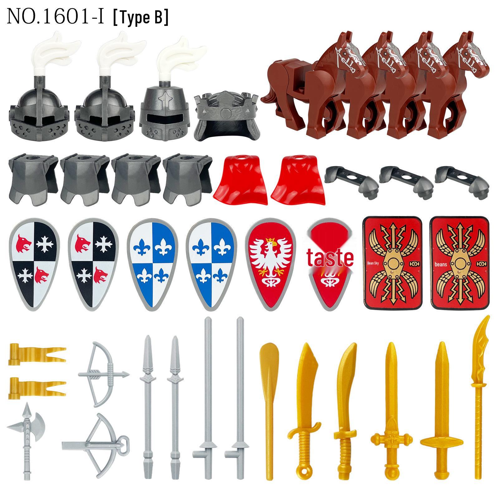 Medieval Toy Soldier Weapons & Equipment Set 1601-J - Assembly Building Blocks for Kids