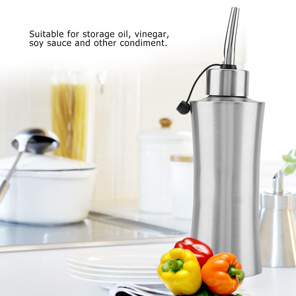 250ml Stainless Steel Oil Bottle Leak Proof Sauce Vinegar Bottles Kitchen Dispenser(A)
