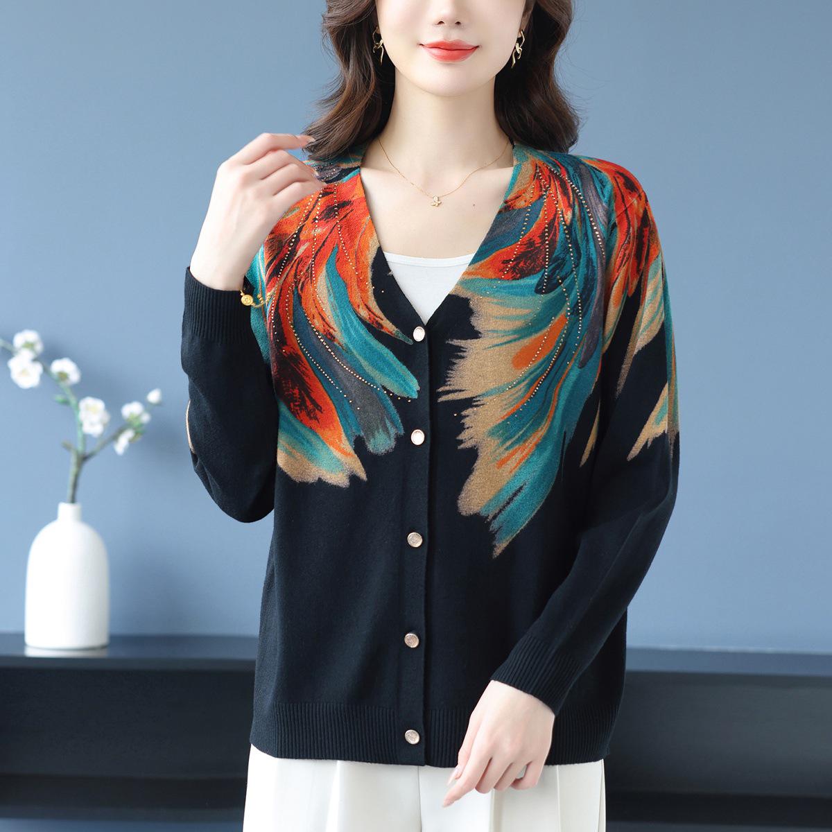 

Women s Knitted Cardigan: Spring/Autumn Lightweight Printed Sweater Jacket for Mom, 2025 Style 3XL