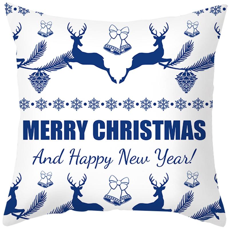 Home Decoration Christmas Blue Printing Poly Poems Pillow Set Nordic Modern New Year Decoration Cushion Set Funda De Almohada