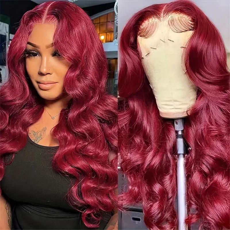 Fashionable Wine Red wig hot sale front lace big wavy long curly wig full head cover