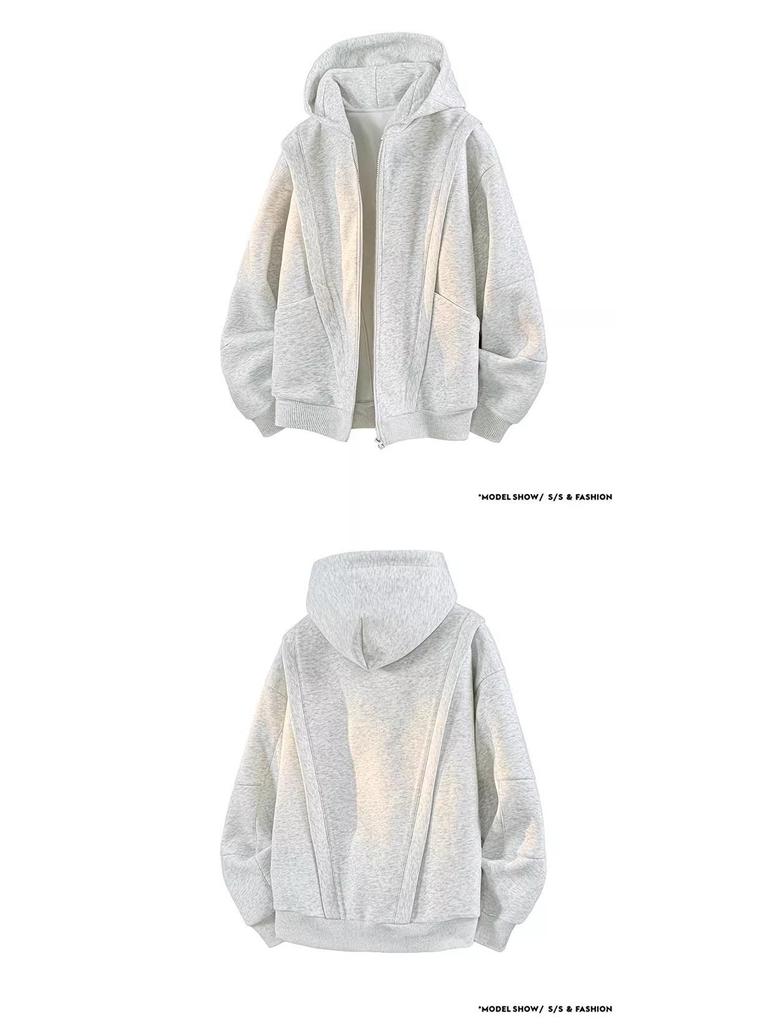 Herren 2025 Patchwork Cardigan Sweatshirt - Lässige lockere Passform, Steifes schweres Material, Langarmjacke für Frühling und Herbst.