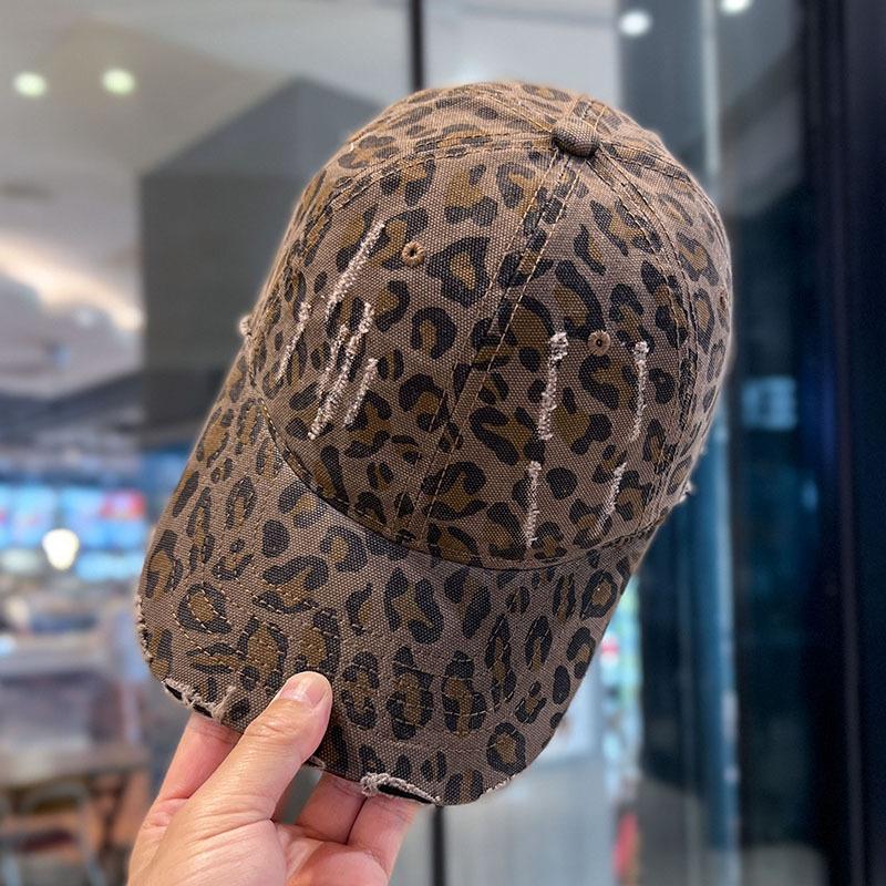 Retro leopard print baseball cap women's spring, summer and autumn sunscreen visor hat, polished holes, old peaked cap tide