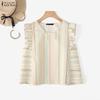ZANZEA Women Summer Casual Round Neck Stripe Print Sleeveless Vest Tops