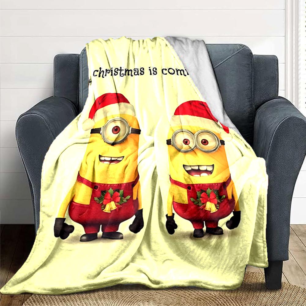 1Pc Christmas Minions Celebration Blanket Soft Throw Blanket For Home Bedroom Bed Sofa Travel Office Solid Christmas Blanket
