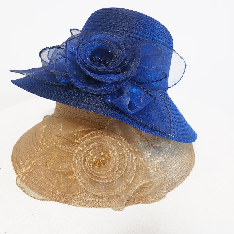 Eugen yarn flower pot hat middle-aged fashion elegant bucket hat women's summer sunshade mesh hat