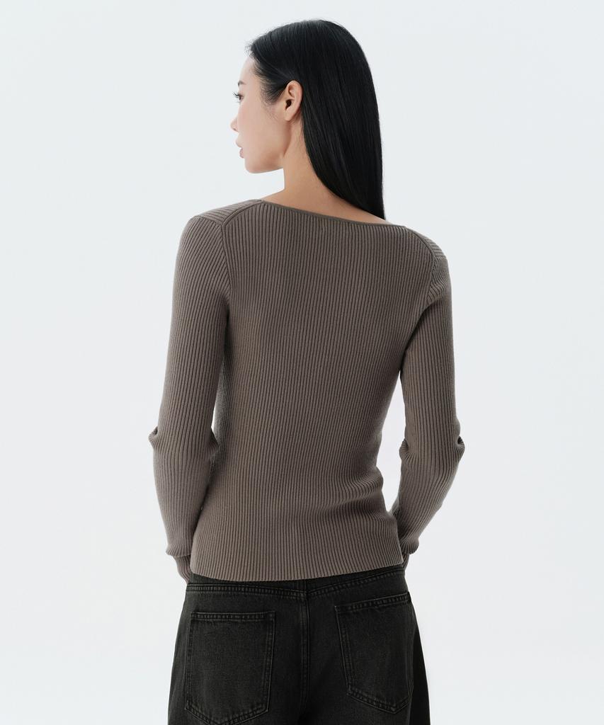 MUSINSA STANDARD WOMAN Women'S Ribbed Slim Square Neck Knit [Taupe]