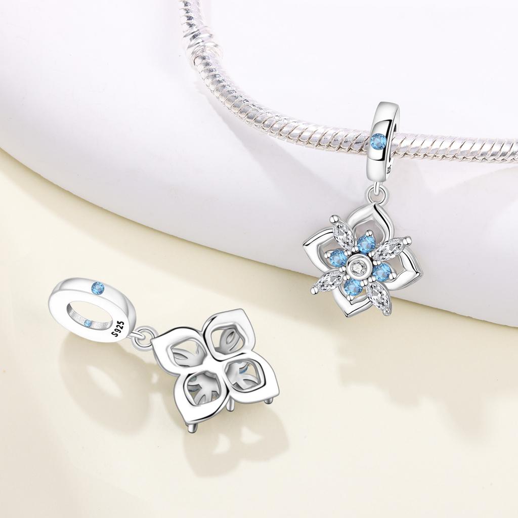Copperrotatable Blue Flower Mermaid Tail Charms Beads Fit Original Bracelet Necklace Fine Jewelry Women Diy Gifts