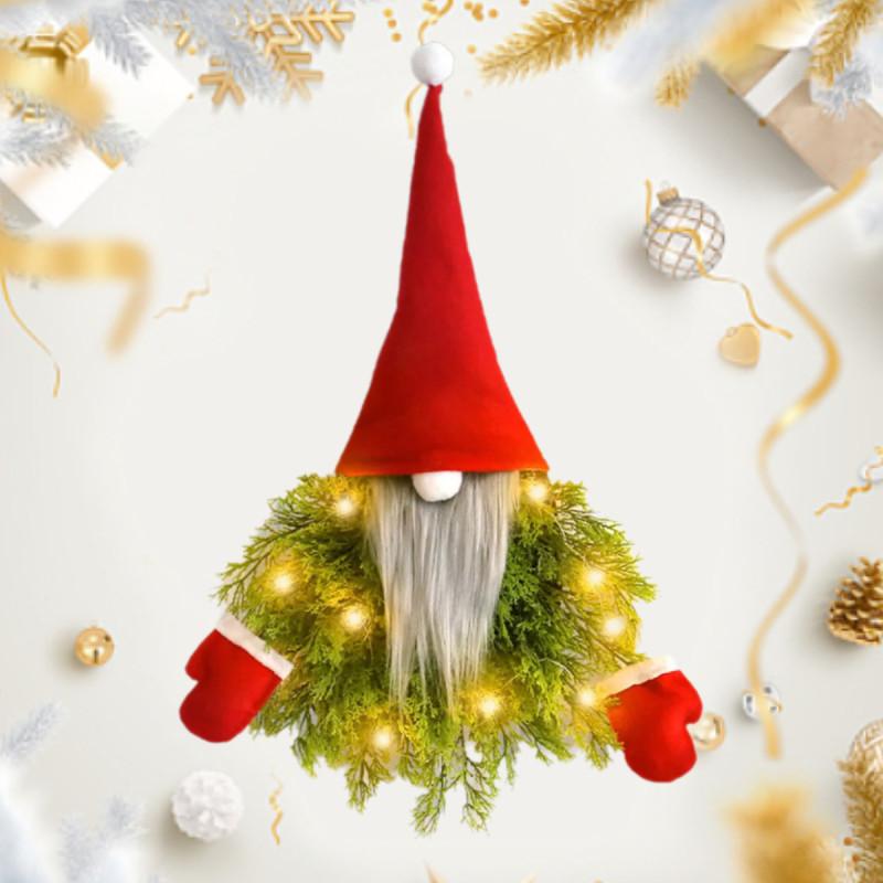 Creative Glowing Faceless Santa Claus Christmas Wreath For Festive Door Decor