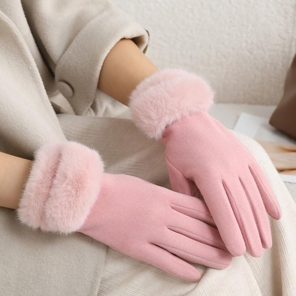 Gants chauds et épais pour écran tactile Matière suède Gants coupe-vent Gants à manchette poilue Activités hivernales