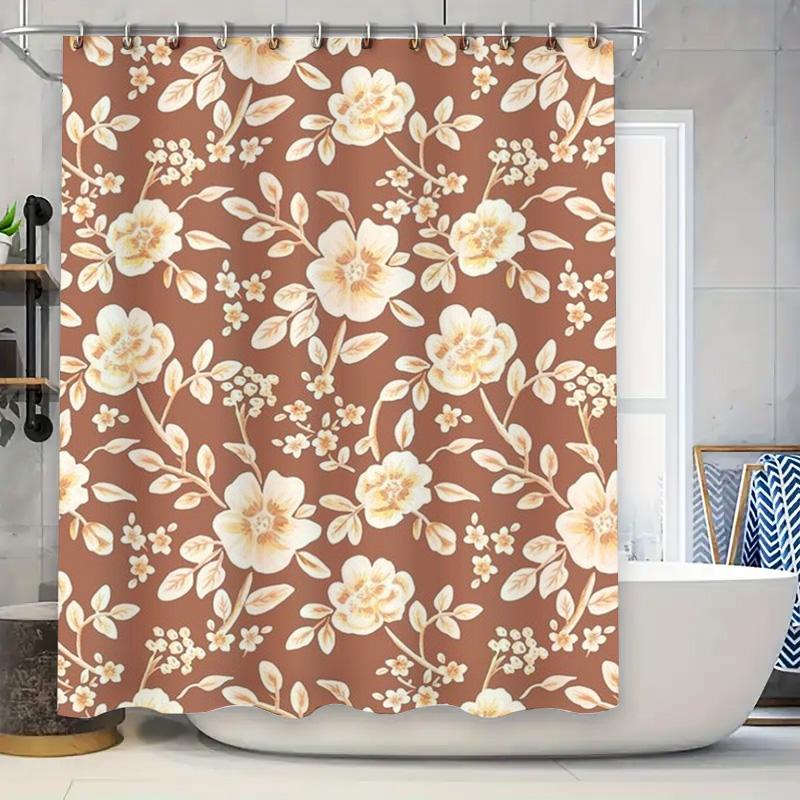 Modern Floral Shower Curtain White Cream Bath Decoration Water-Resistant Easy-to-Clean Fabric Brighten Your Bathroom with This E
