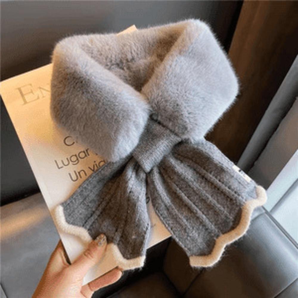 

1Pc Mermaid Fur Collar Autumn And Winter Fur Scarf Women S Versatile Korean Version Thickened Warm Knitted Plush Cross Solid