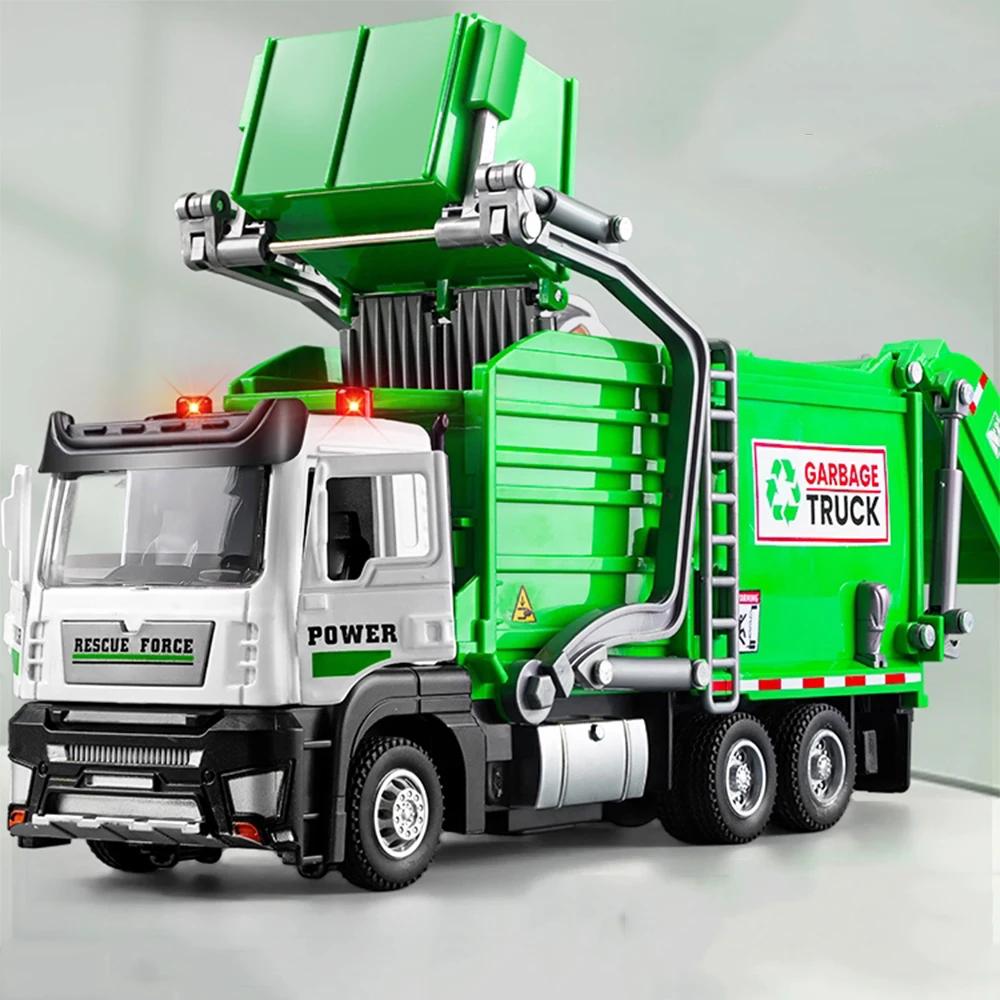 1:32 Toy Garbage Classification Sanitation Truck Models Alloy Diecast Flatbed Trucks Sound Light Doors Opened Pull Back Kid Gift