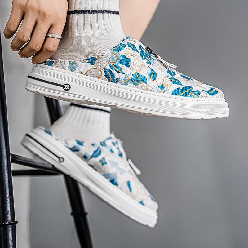 Half Shoes For Men Mules Closed Toe Board Shoes Platform Slides Slip On Flats Backless Loafers Slippers Semi-Drag Casual Shoes
