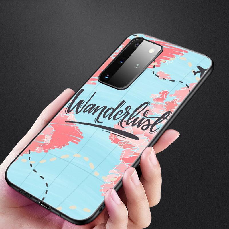 Lustige Reisekarte Handyhülle für Samsung Galaxy S20 S21 FE S10 Lite Note 20 10 Lite S8 S9 S10E S10 Plus Ultra Schwarz Weiche Hülle