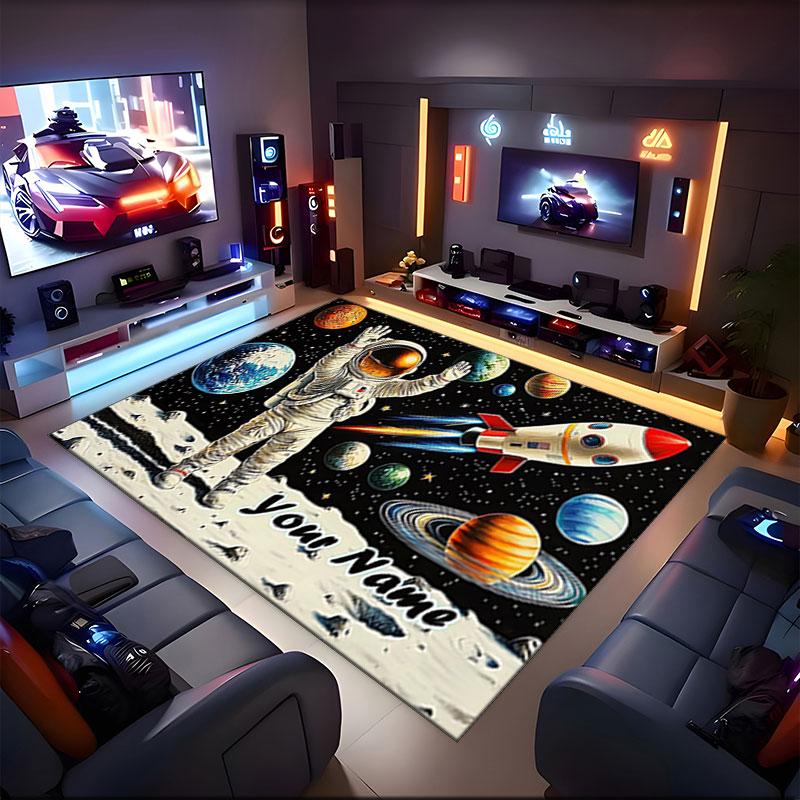 1PC Custom Name Astronaut Space Adventure Theme Floor Mat Ideal for Living Room, Game Rooms, Office, Bedroom,Floor Mat Playful Design