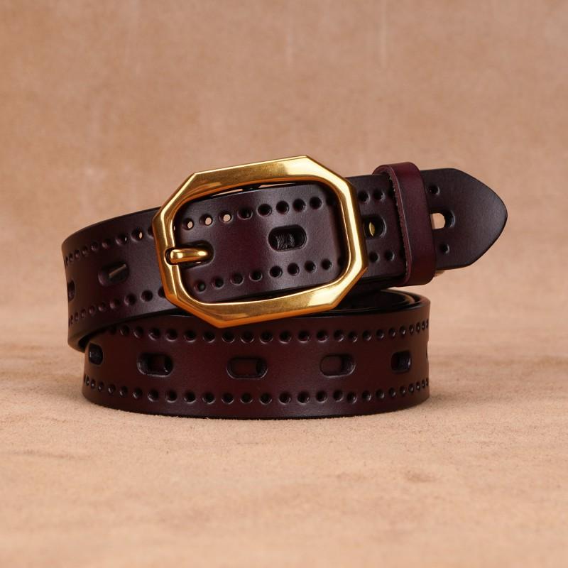 Womens Genuine Leather Belt With Pin Buckle Adjustable Waistband Jeans Trousers Classic Black Brown Office Casual Wear