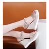 Neu Frauen Keil Sandalen Sommer Perle Studded Detail Plattform Sandalen Schnalle Riemen Peep Toe Dicken Boden Casual
