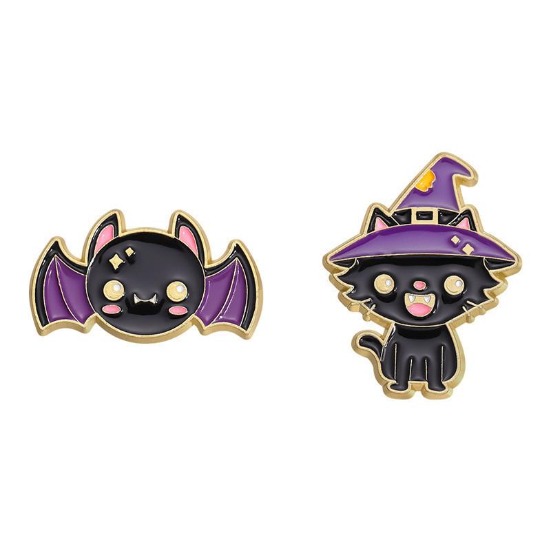 Cute Punk Style Bat Cat Shaped Alloy Brooch For Fashionable Clothing And Hats